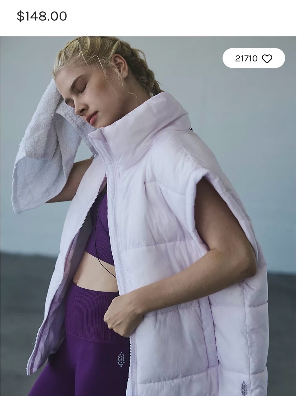 Free People Pale Pink Quilted Sleeveless Puffer Vest - Picture 2 of 6